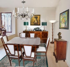 Art Deco French Dining Room Set Table and Six Chairs, Design Michel Dufet, 1930s