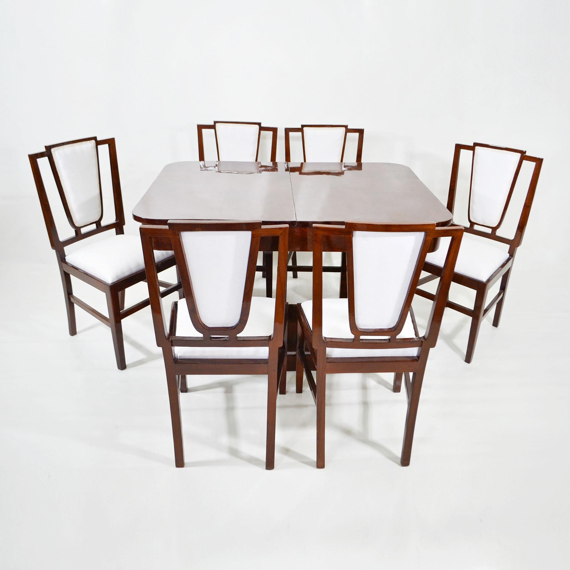 Français Ensemble table et six chaises Art déco français, design Michel Dufet, années 1930 en vente