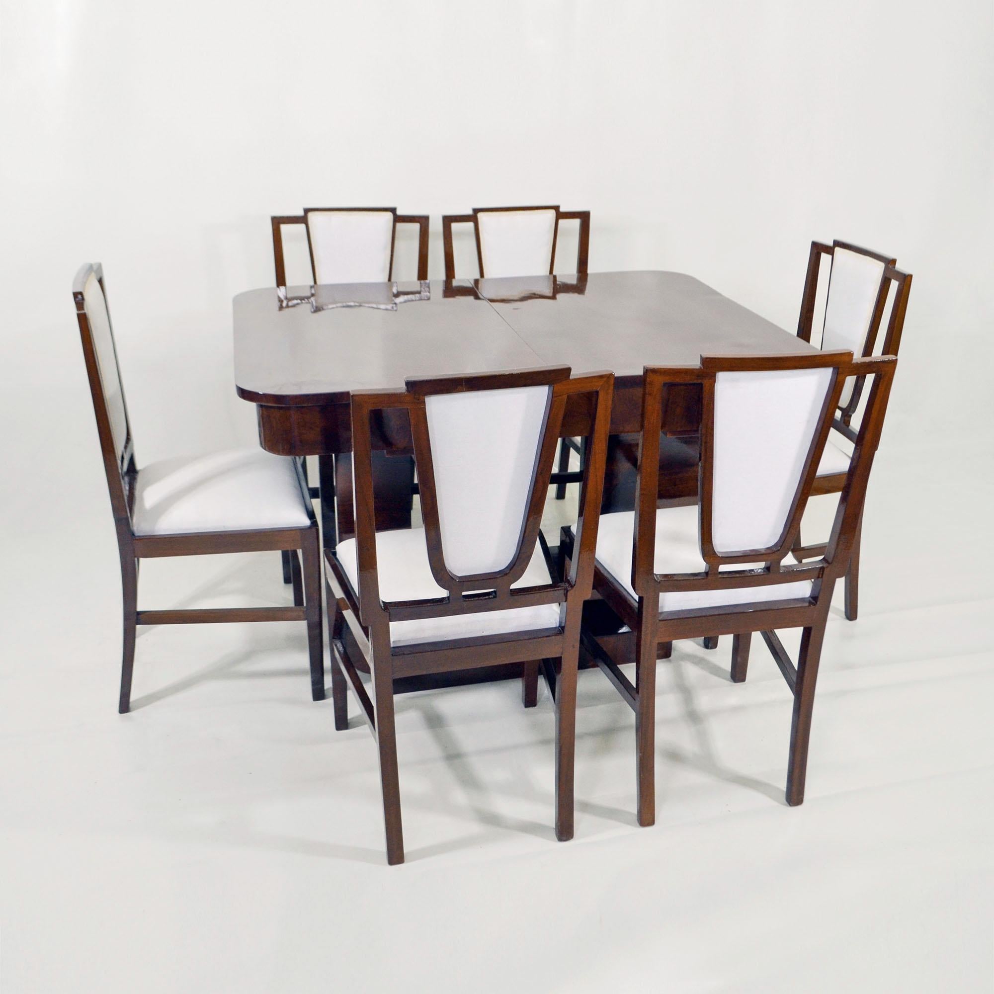Französischer Art déco-Esszimmertisch und sechs Stühle im Art déco-Stil, Design Michel Dufet, 1930er Jahre im Zustand „Hervorragend“ im Angebot in Bochum, NRW