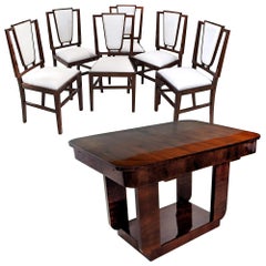 Art Deco French Dining Room Set Table and Six Chairs, Design Michel Dufet, 1930s