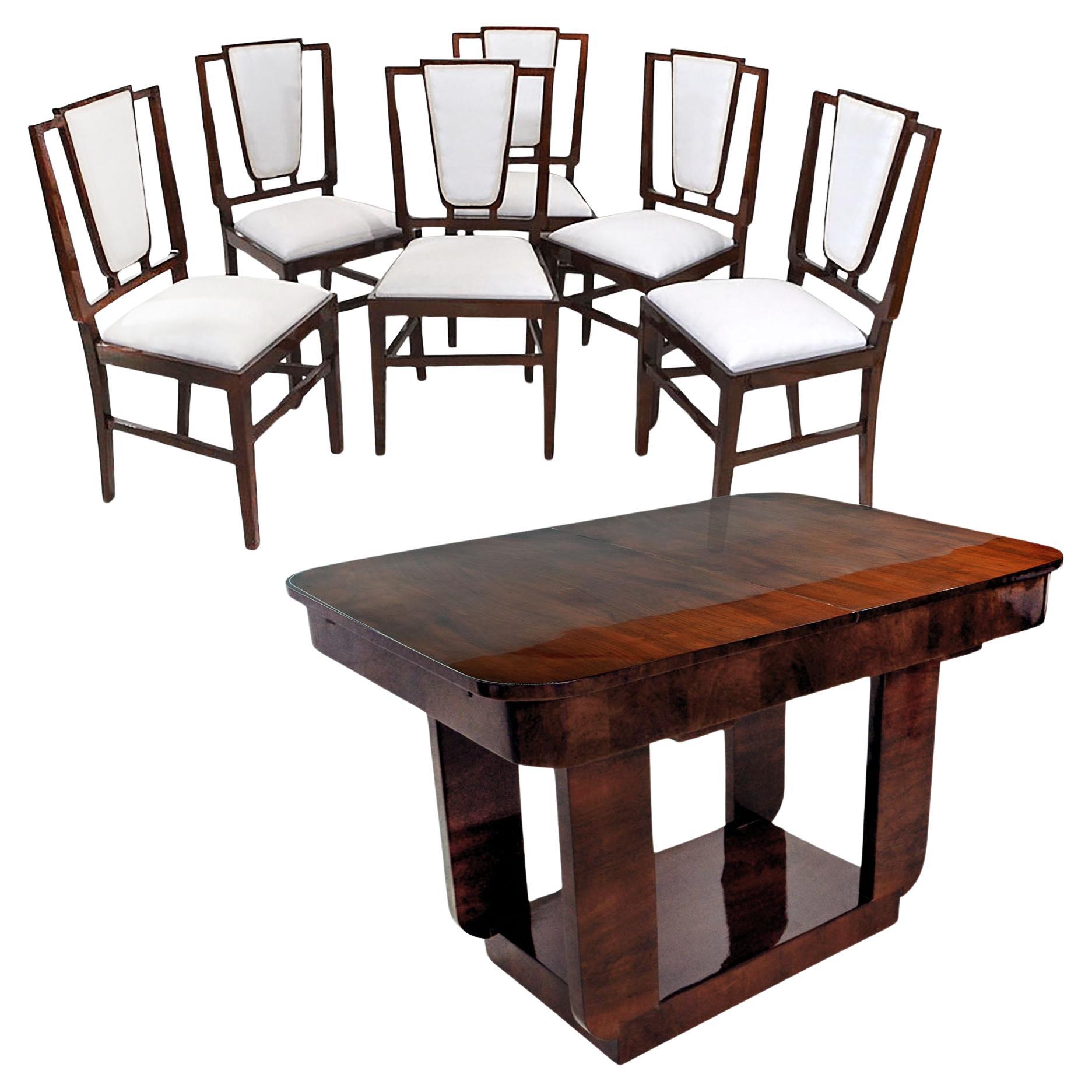 Art Deco French Dining Room Set Table and Six Chairs, Design Michel Dufet, 1930s