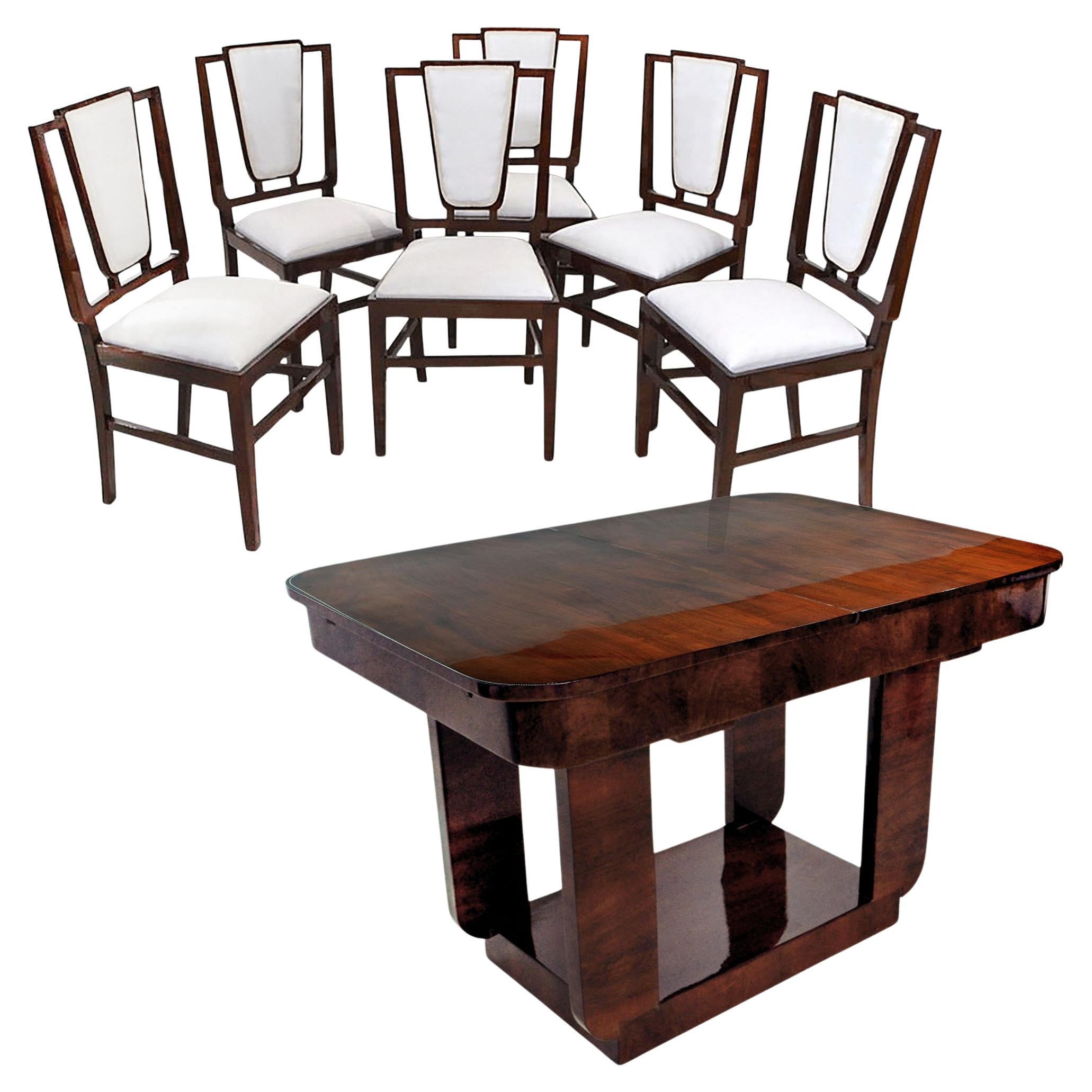 Ensemble table et six chaises Art déco français, design Michel Dufet, années 1930