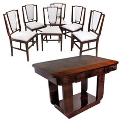 Art Deco French Dining Room Set Table and Six Chairs, Design Michel Dufet, 1930s