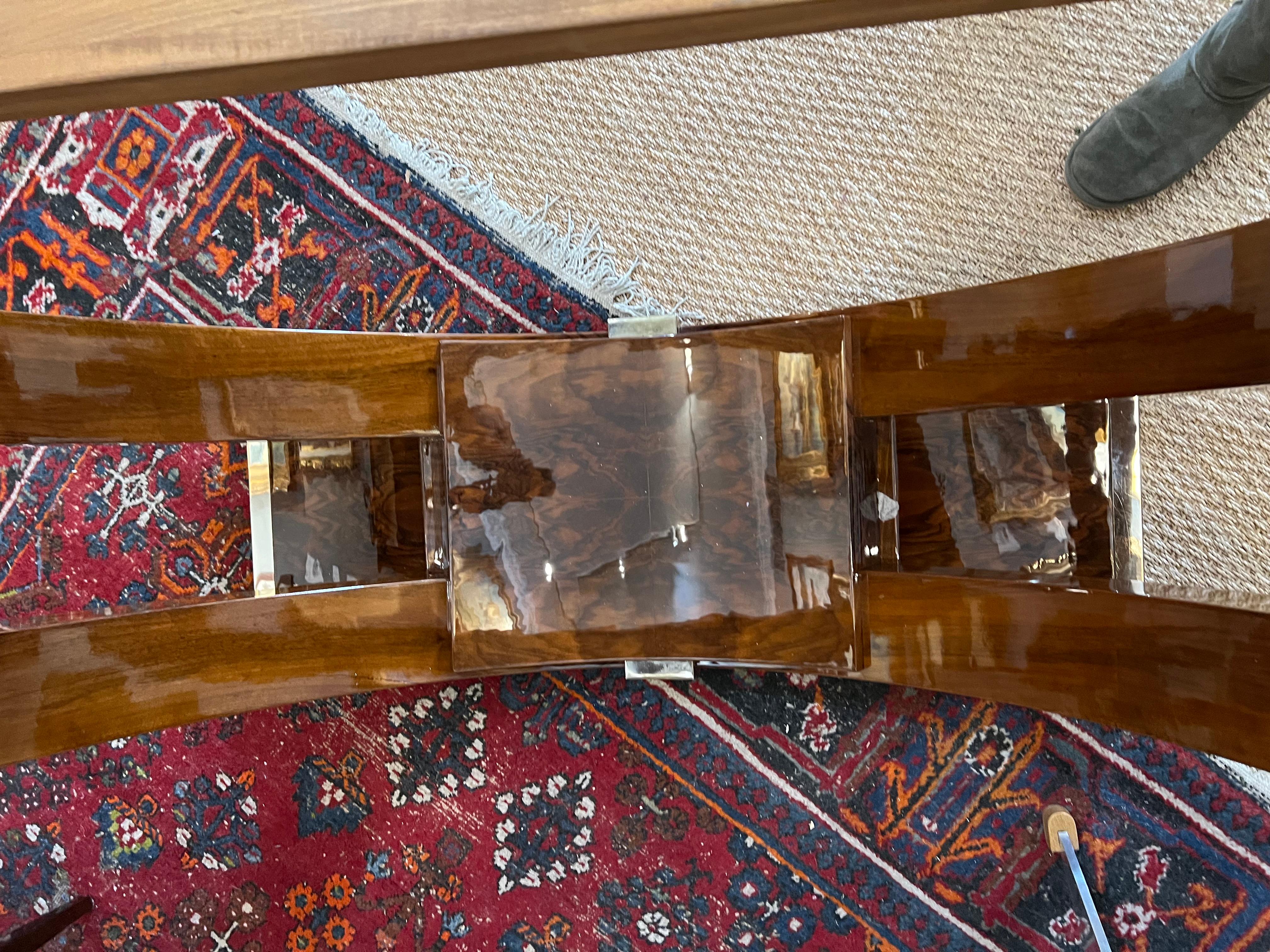 Art Deco French Dining Room Table in Walnut with Glass Top For Sale 6