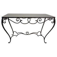 French Art Deco Iron Dining Table w/ Black Coloured Glass, 1930´s