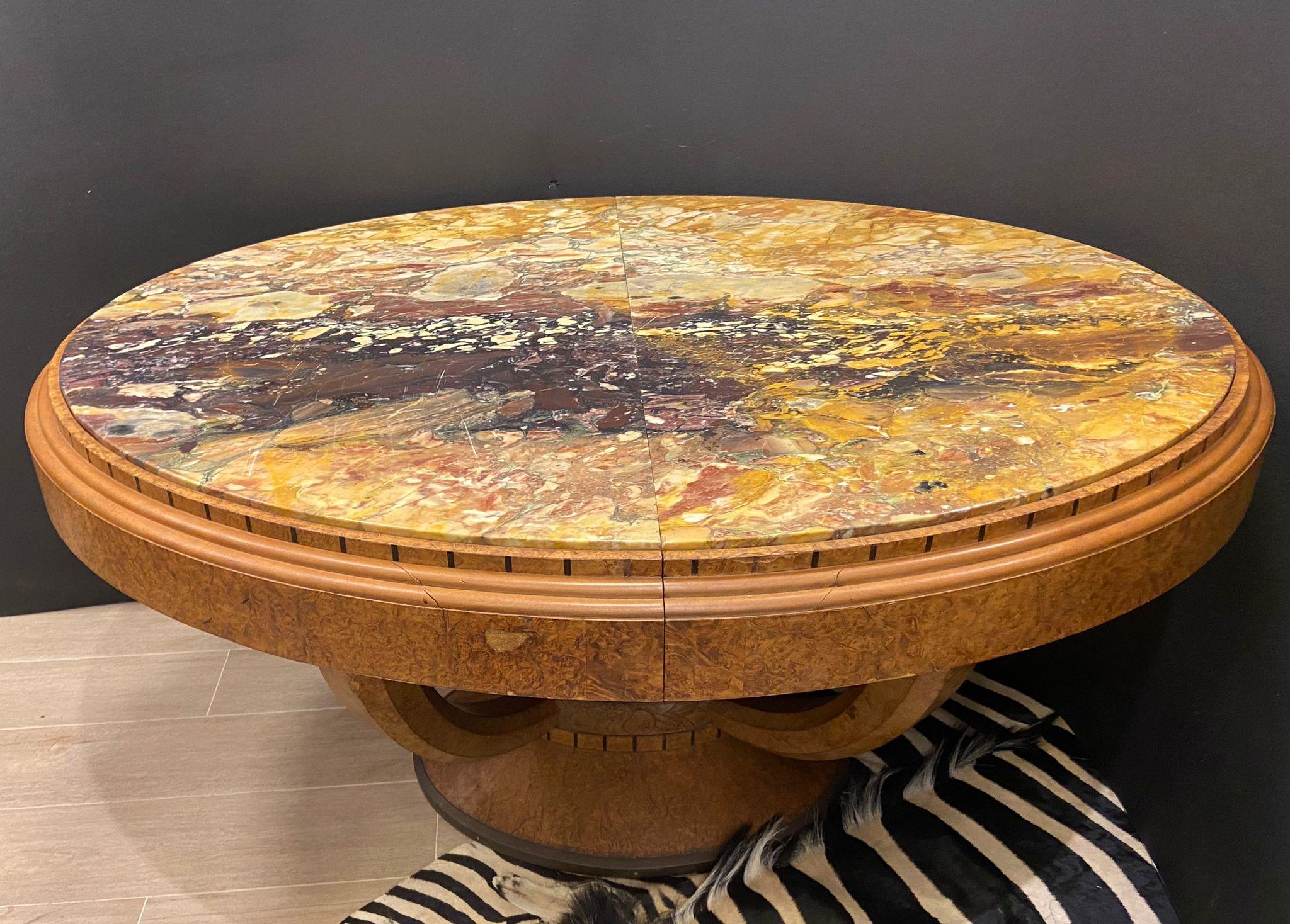 Hand-Crafted Art Deco French Diningtable, Dest Table, Marble and Loupe Mercier Fréres