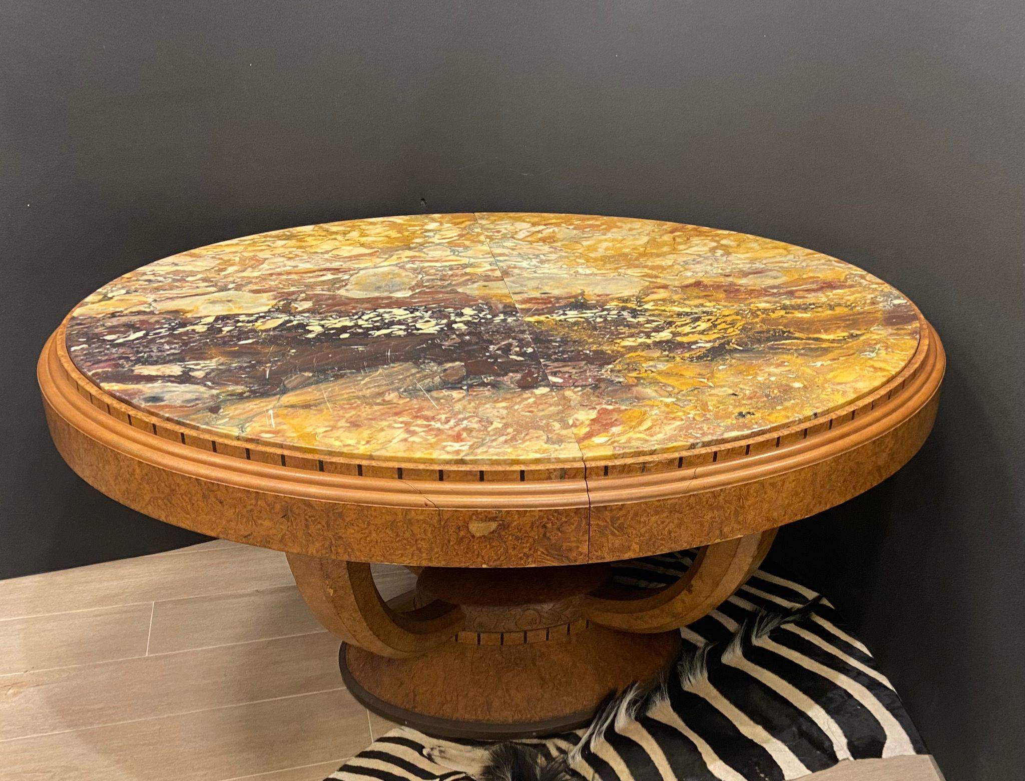 Mid-20th Century Art Deco French Diningtable, Dest Table, Marble and Loupe Mercier Fréres