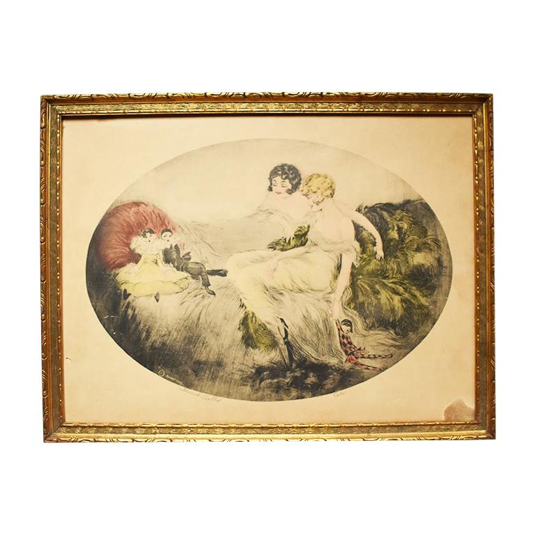 Art Deco French Doll Cotes Print by Berart Corp. in Giltwood Frame, circa 1920
