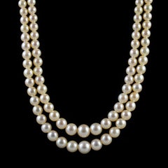 Art Deco French Double Pearl Necklace 1 Carat Diamond Clasp, circa 1920