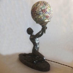 Art Deco French Egyptian Revival Lamp with Millefiori Shade