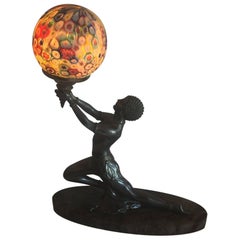Art Deco French Egyptian Revival Lamp with Millefiori Shade