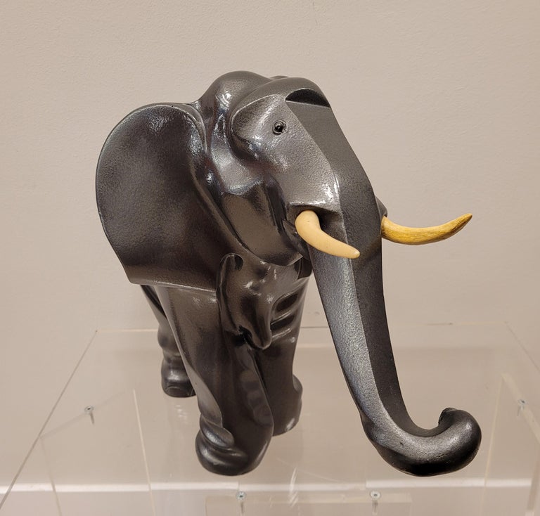 Art Deco French Elephant Sculpture, Babbitt Material For Sale at 1stDibs
