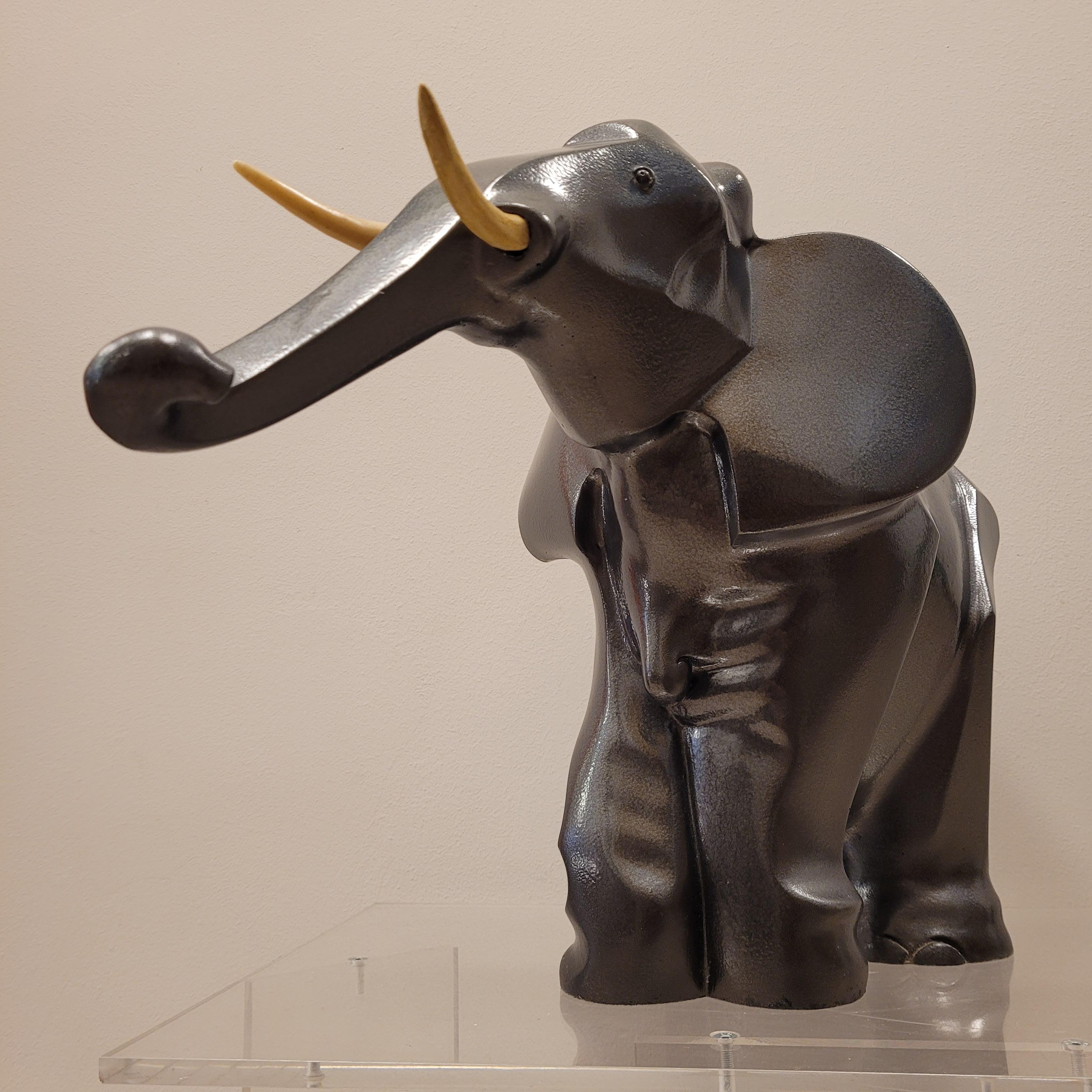 Hand-Crafted Art Deco French Elephant Sculpture, Babbitt Material For Sale