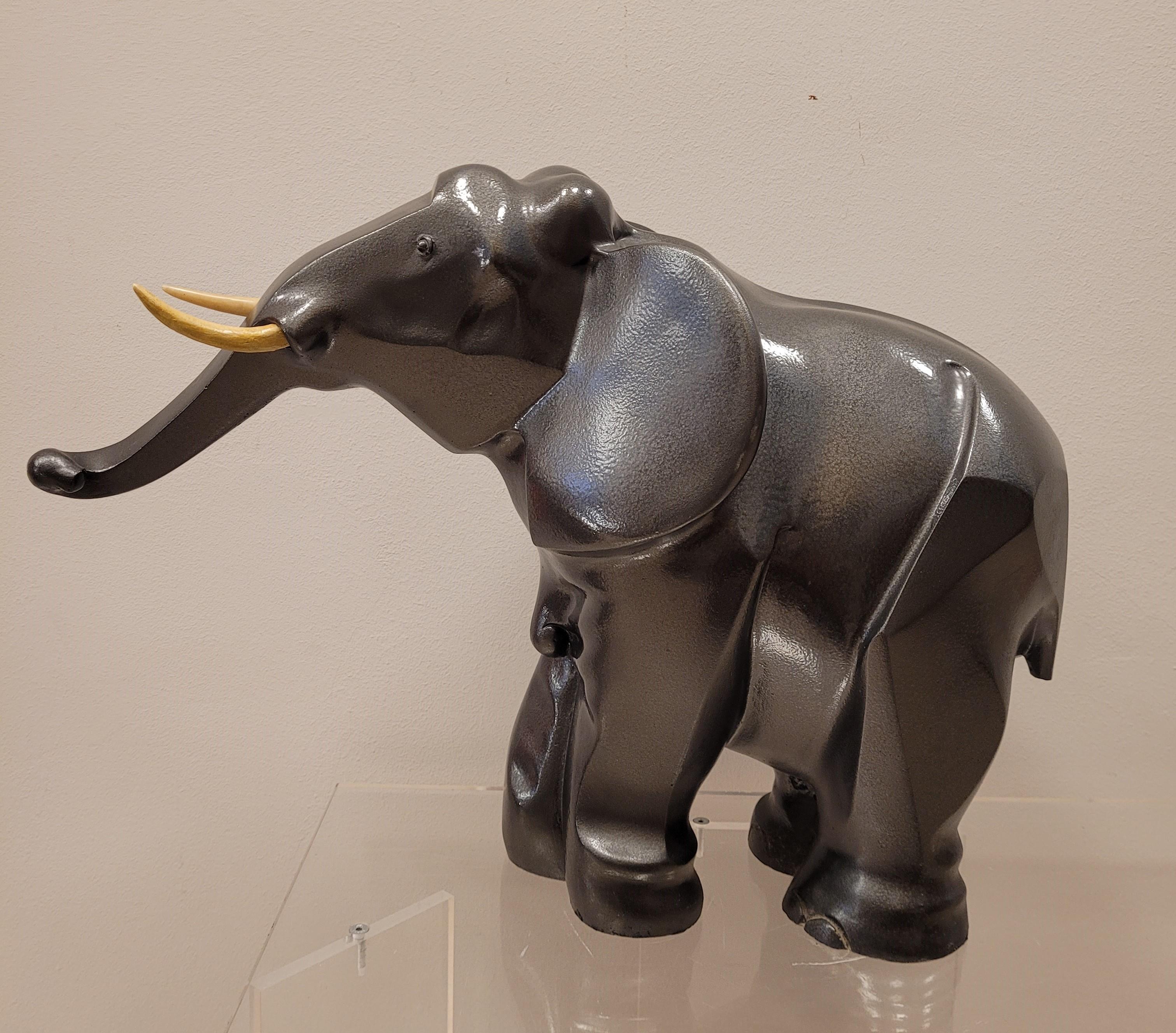 Mid-20th Century Art Deco French Elephant Sculpture, Babbitt Material For Sale