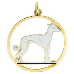 Art Deco French Enamel 18 Karat Gold Greyhound Pendant Charm