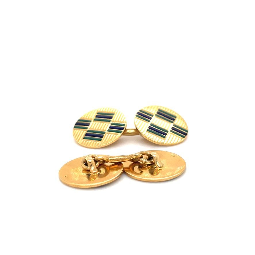 Art Deco French Enamel Cufflinks In Excellent Condition For Sale In New York, NY