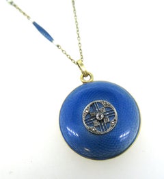 Art Deco, French Enamel Diamond Locket and Seed Pearl Chain