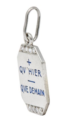 Art Deco French Enamel Diamond Platinum Qu Hier Que Demain Love Poem Charm