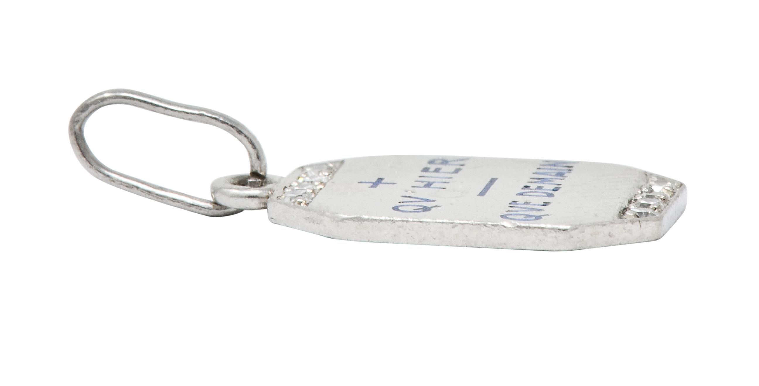 Art Deco French Enamel Diamond Platinum Qu Hier Que Demain Love Poem Charm In Excellent Condition In Philadelphia, PA