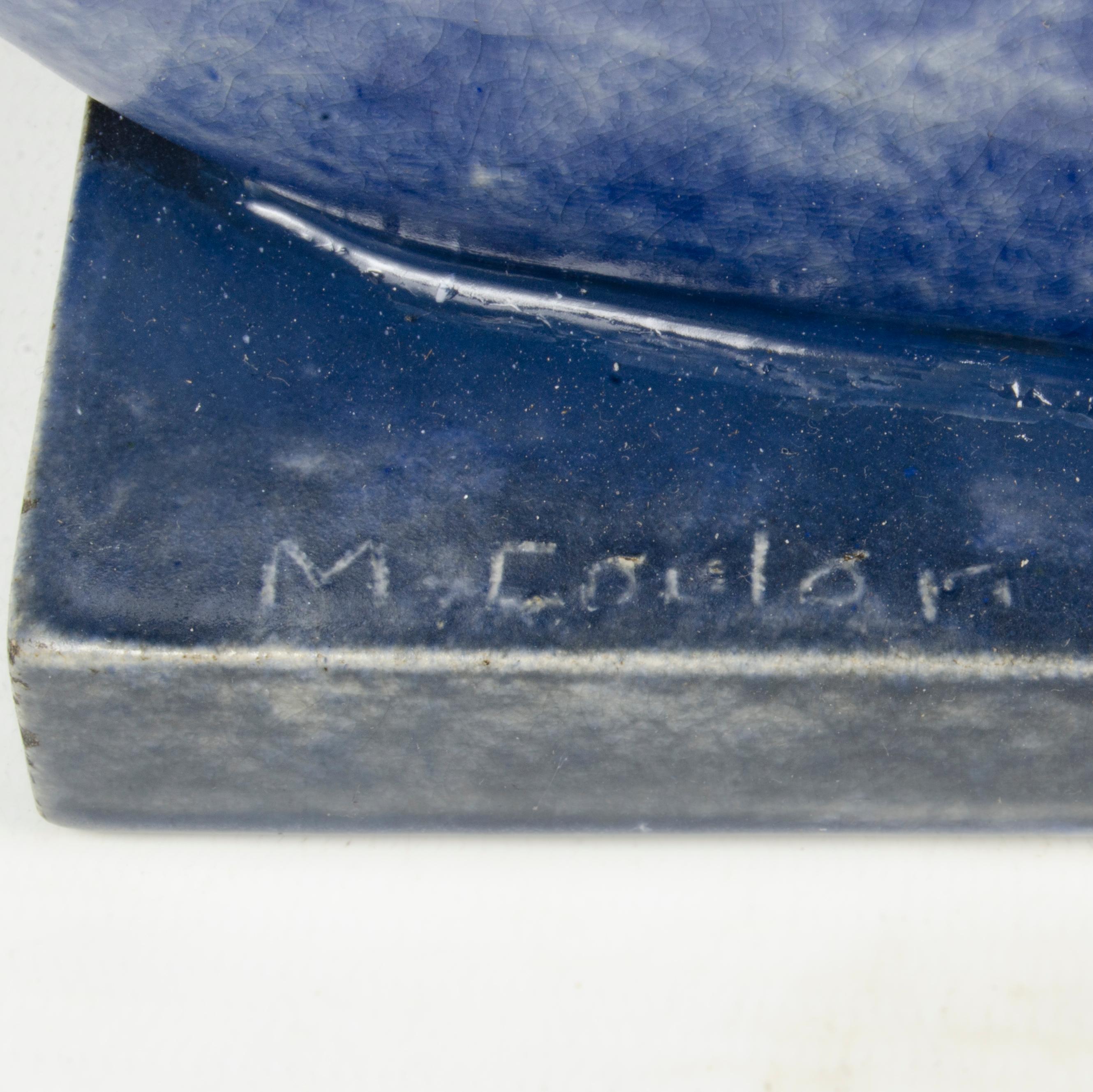 Velero francés Art Déco de cerámica esmaltada azul firmado por M. Coulon para Kaza en venta 1