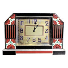Art Deco French Enameled Silver Desk Clock