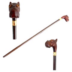 Art Deco Français Figural Bakelite Bulldog Cane/Walking Stick Solid Gold Ferrel