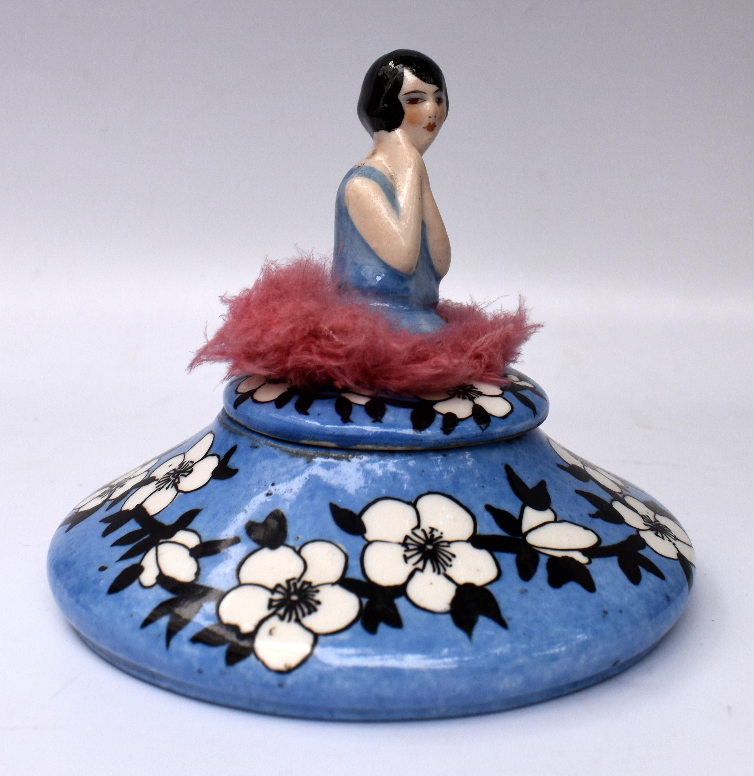 Art Deco French Flapper Powder Puff Stand, Circa 1930 In Good Condition For Sale In Devon, England