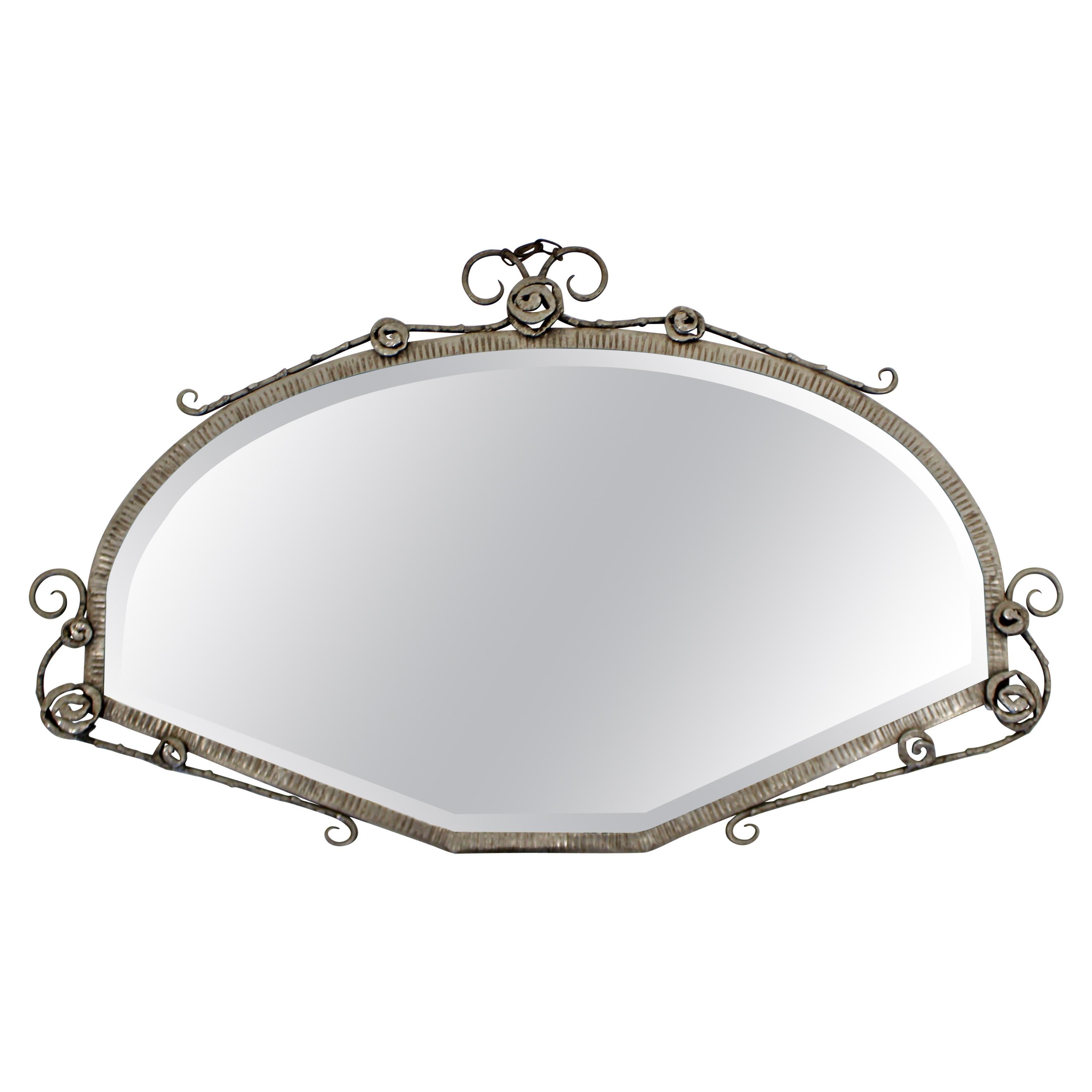 Art Deco French Forge Iron Wall Mirror Attributed to P. Kiss or E. Brandt