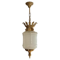 Art Deco francese Sospensione in vetro smerigliato Plafoniera Degué attr.