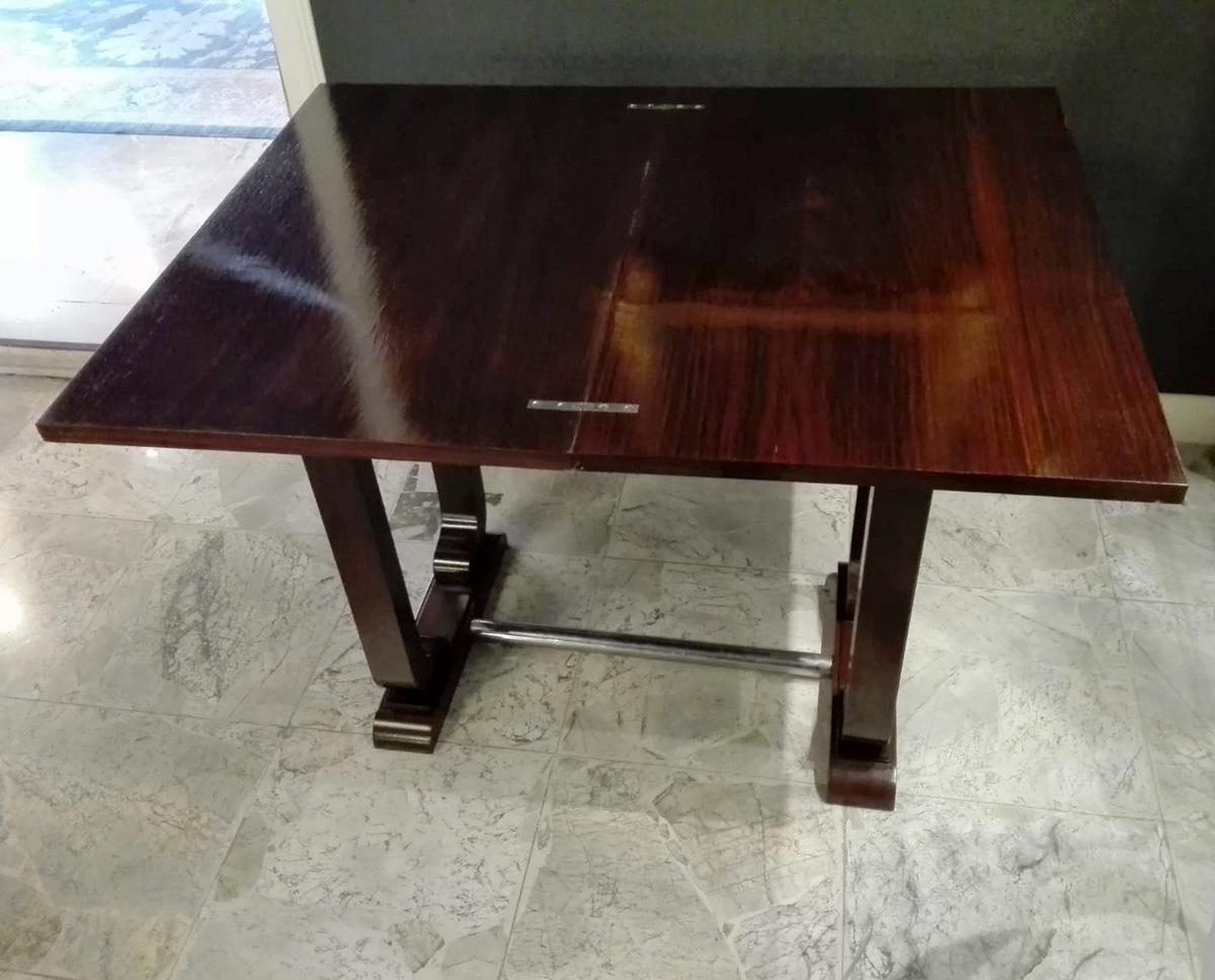 Steel Art Decò French Game Table in Fine Exotic Woods with Folding Top