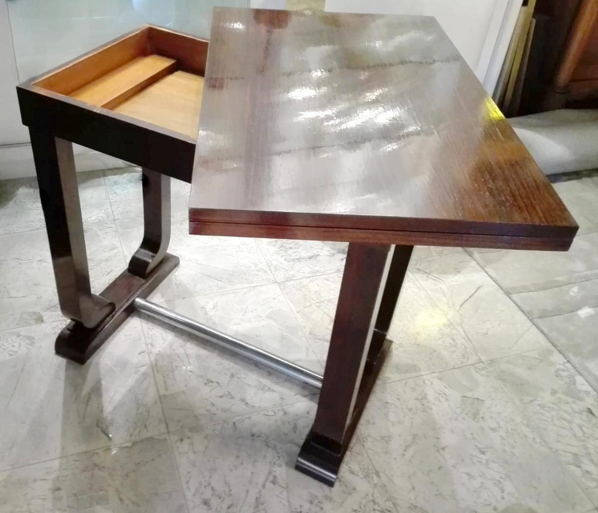 Art Decò French Game Table in Fine Exotic Woods with Folding Top 2