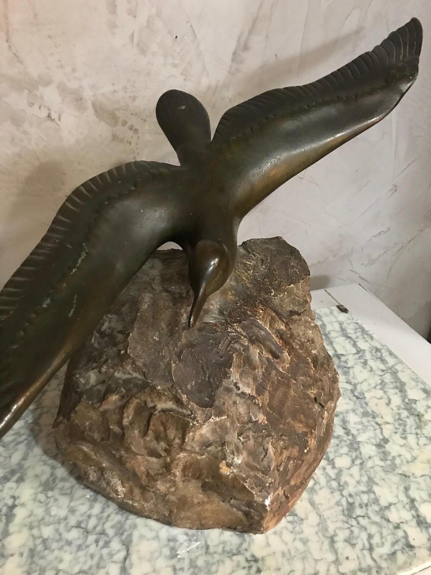 Mid-20th Century Art Deco French Georges H Laurent Seagull Bronze Sculpture, 1930s