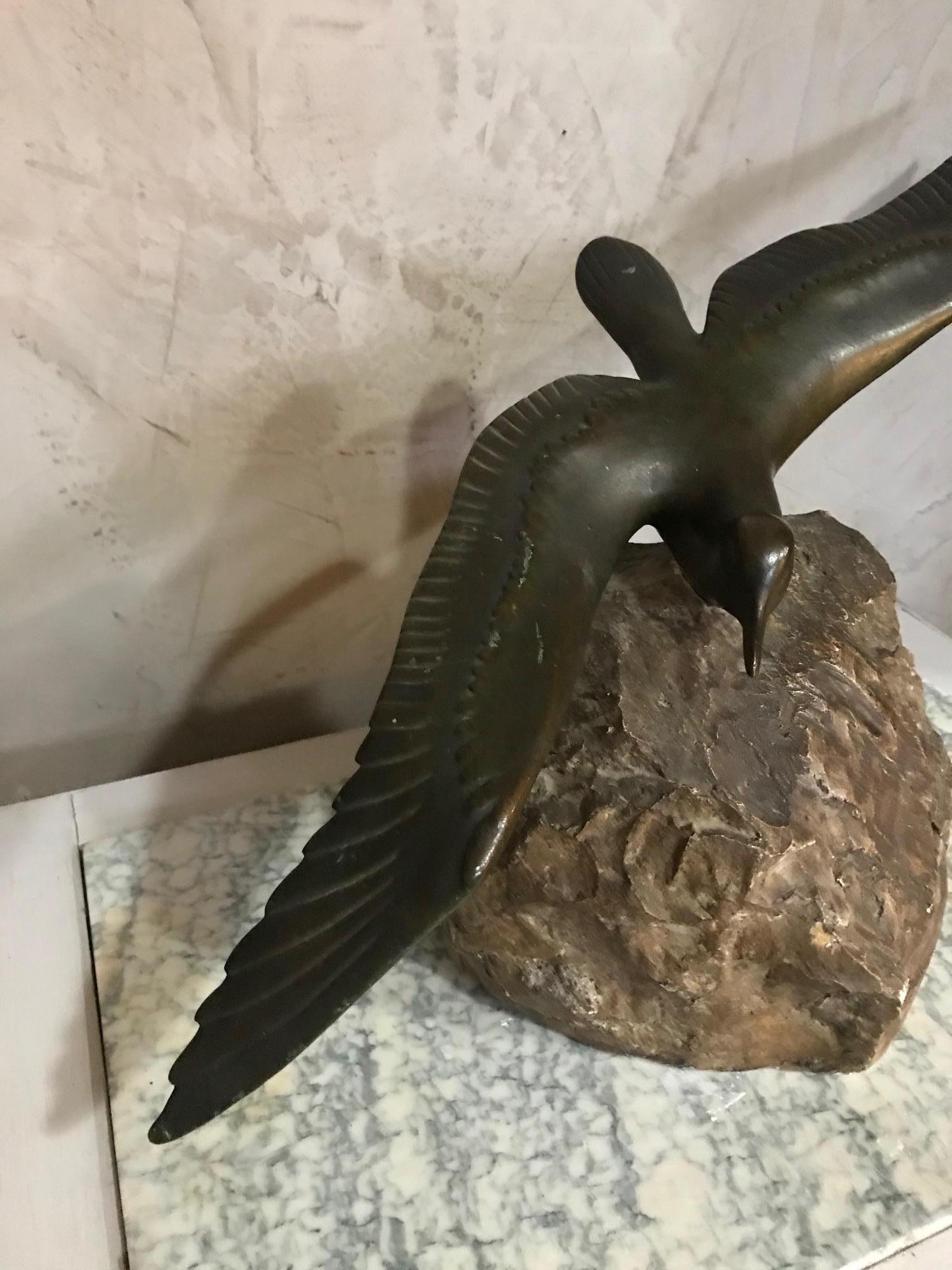 Art Deco French Georges H Laurent Seagull Bronze Sculpture, 1930s 1