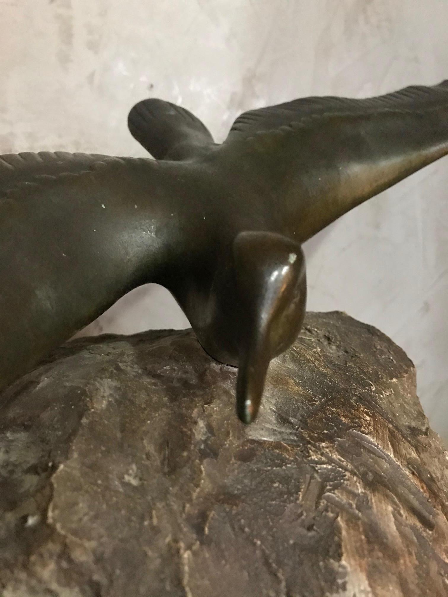 Art Deco French Georges H Laurent Seagull Bronze Sculpture, 1930s 3