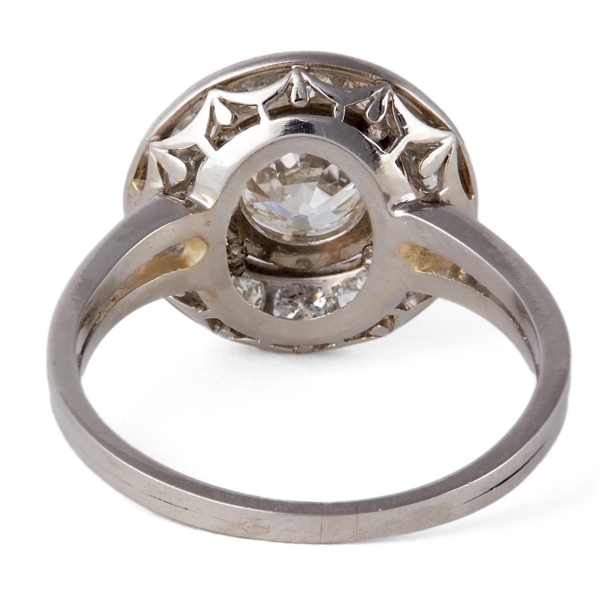 Art Deco French GIA 1.19 Carats Old European Cut Diamond Platinum Target Ring 2