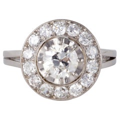 Art Deco French GIA 1.19 Carats Old European Cut Diamond Platinum Target Ring