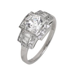 Vintage Art Deco French GIA 1.33 carat diamond platinum ring