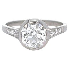 Art Deco French GIA 1.35 Carats Old European Cut Diamond Platinum Ring