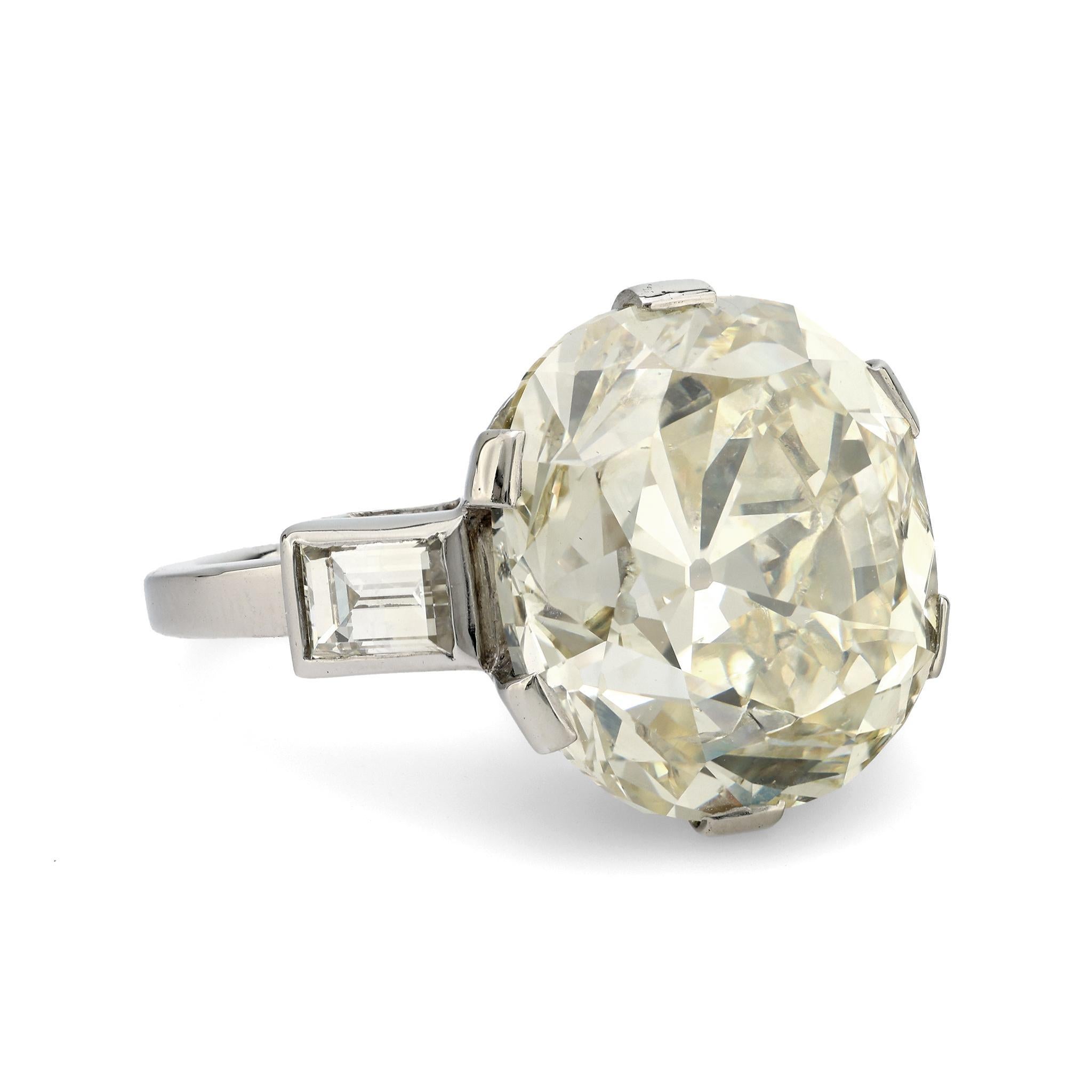 Old Mine Cut Art Deco French GIA 15.77 carat old mine cut diamond platinum engagement ring For Sale