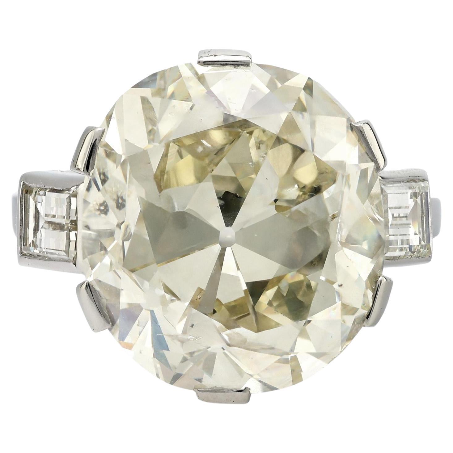Art Deco French GIA 15.77 carat old mine cut diamond platinum engagement ring