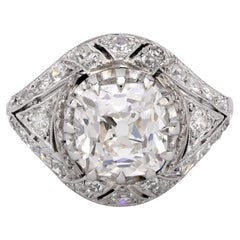 Art Deco French GIA 1.73 carat old mine cut diamond platinum ring
