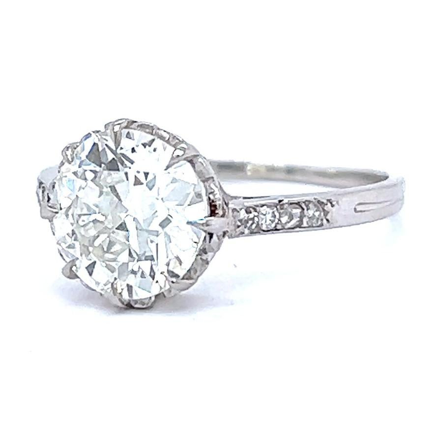 Women's or Men's Art Deco French GIA 1.97 Carats Brilliant Cut Diamond Platinum Engagement Ring