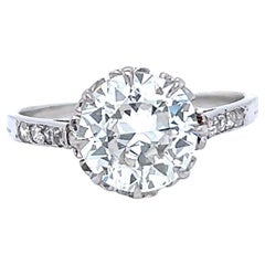 Art Deco French GIA 1.97 Carats Brilliant Cut Diamond Platinum Engagement Ring
