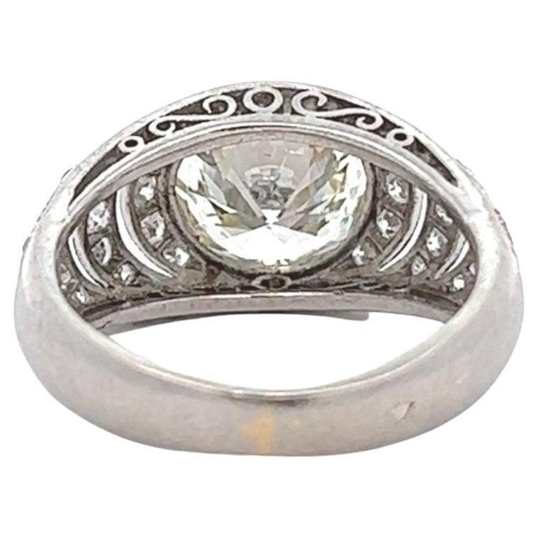 Art Deco French GIA 2.02 Carats Round Brilliant Cut Diamond Platinum Ring 1