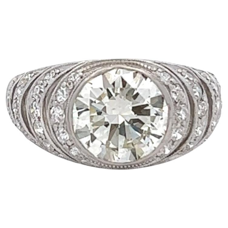 Art Deco French GIA 2.02 Carats Round Brilliant Cut Diamond Platinum Ring