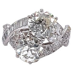 Art Deco Französischer GIA 2,33/2,25 Karat OEC Diamant Platin Toi et Moi Ring