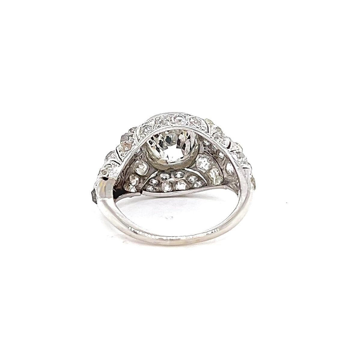 Art Deco French GIA 2.38 Carats Old Mine Cut Diamond Platinum Ring 3