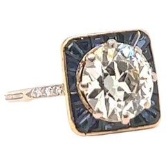 Art Deco French GIA 2.51 Carat Old Euro Cut Diamond Sapphire 18K Engagement Ring Art Deco French GIA 2.51 Carat Old Euro Cut Diamond Sapphire 18K Engagement Ring