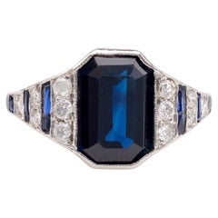 Art Deco French GIA 2.65 Carat Australian No Heat Sapphire Diamond 18k White Gol