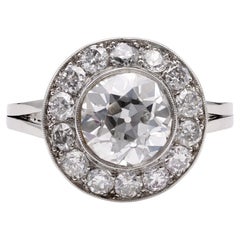 Art Deco French GIA 2.91 Carat Old European Cut Diamond Platinum Ring